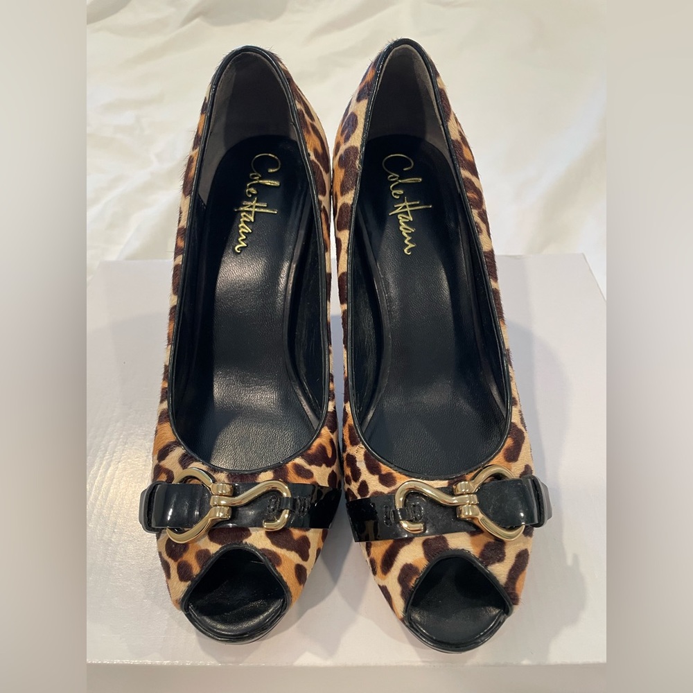 Cole Haan Brown and Black Peep Toe Heels